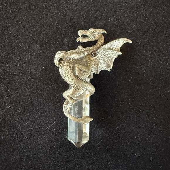 Vintage Sterling Silver and Quartz Crystal Dragon Pendant main image 3